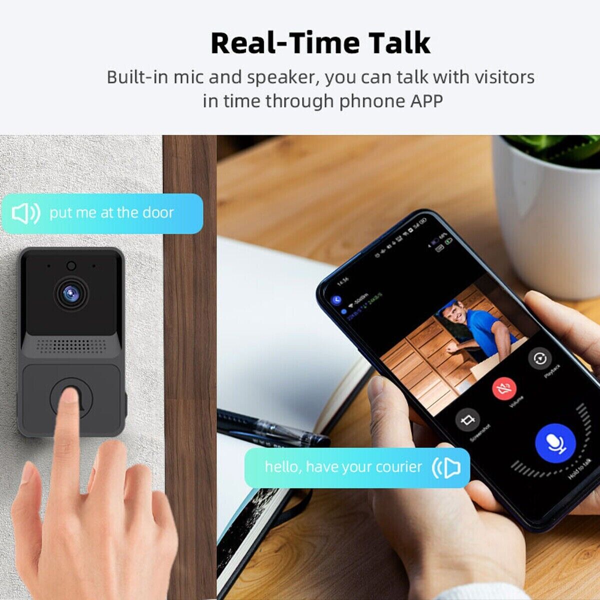 Smart Wireless Video Doorbell Intercom with Camera and Ring Function - Shopiville