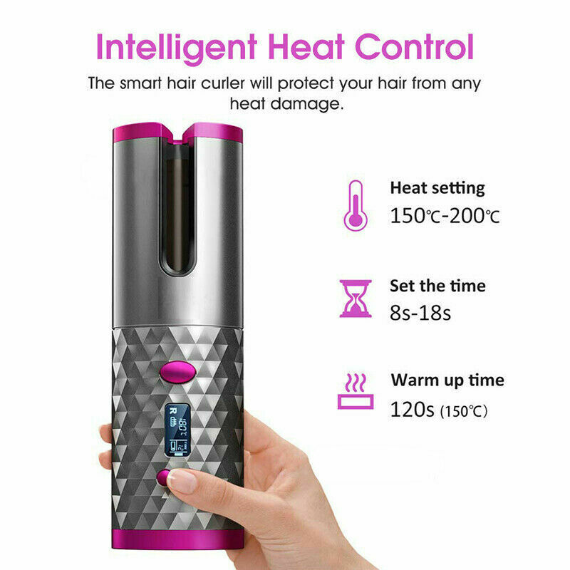 Hair Curler LCD Cordless Auto Rotating Hair Curler with Ceramic Technology
