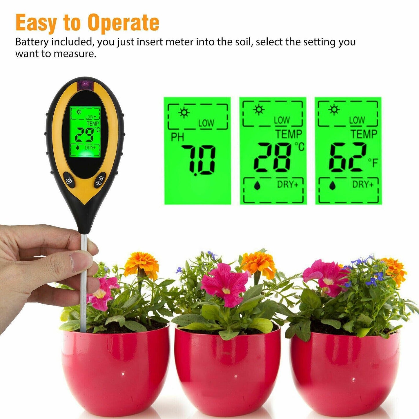 4 in 1 Soil Tester - LCD Digital PH, Water Moisture, Temperature & Sunlight Meter - Shopiville