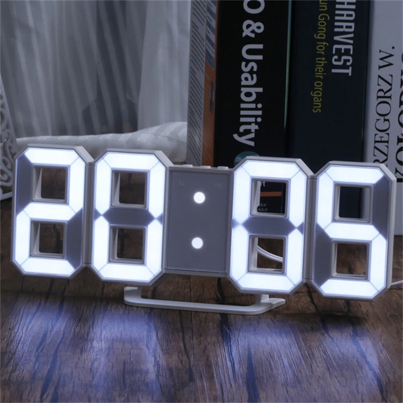Digital 3D LED Wall Desk Alarm Clock with Snooze and Auto 12/24 Hours