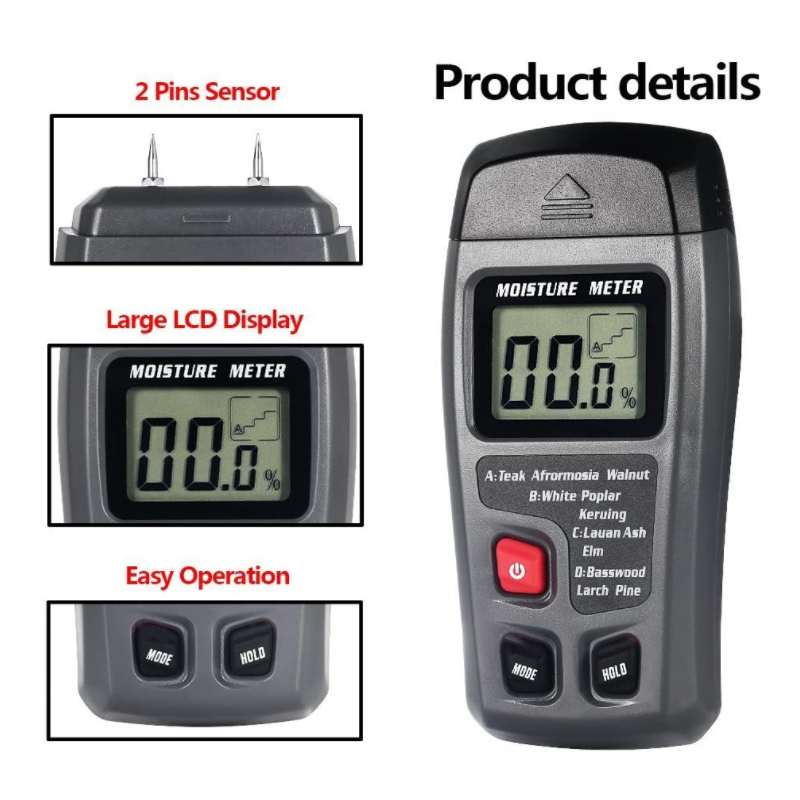 Digital LCD Wood Moisture Meter for Accurate Detection of Wood, Firewood, and Paper - Shopiville