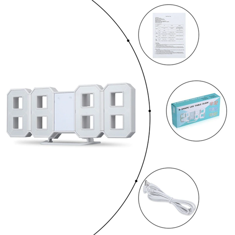 Digital 3D LED Big Wall Desk Alarm Clock Snooze 12/24 Hours Auto - Shopiville