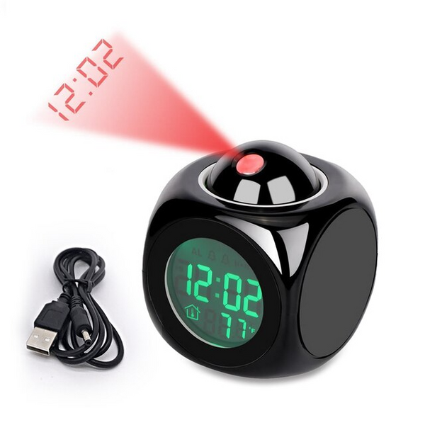 LED Projection Alarm Clock Digital LCD Display Voice Talking Weather - Shopiville