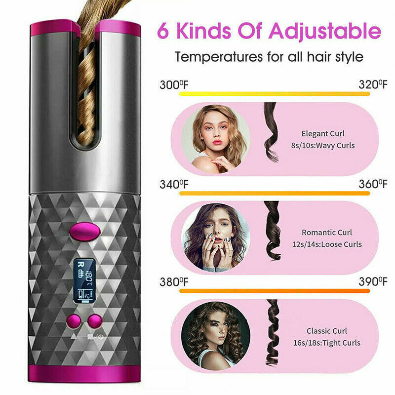 Hair Curler LCD Cordless Auto Rotating Hair Curler with Ceramic Technology