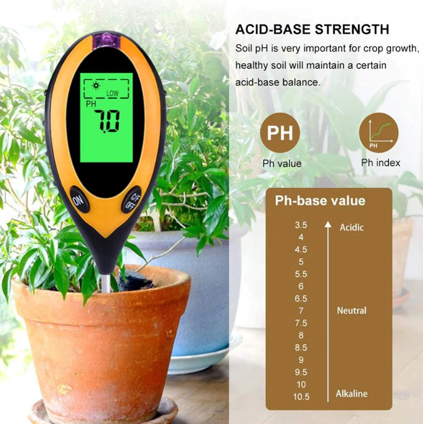 4 in 1 Soil Tester - LCD Digital PH, Water Moisture, Temperature & Sunlight Meter - Shopiville