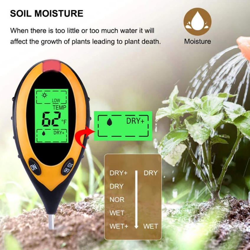 4 in 1 Soil Tester - LCD Digital PH, Water Moisture, Temperature & Sunlight Meter - Shopiville