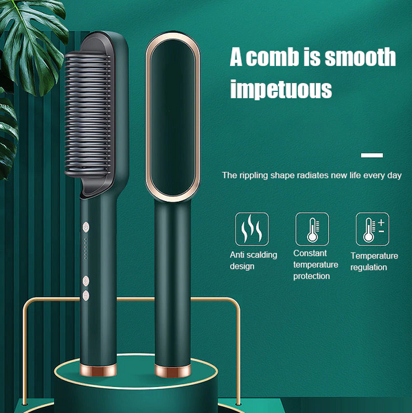 Hair Straightener Brush - Electric Hot Comb and Straightening Curler