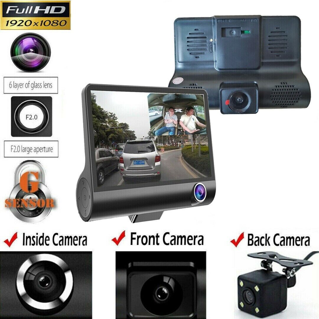 1080P Dual Lens Dash Cam - 4" HD Car DVR Rearview Video Recorder - Shopiville