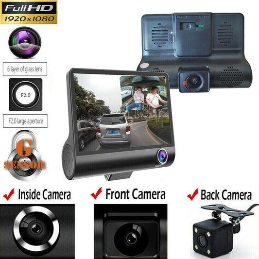 1080P Dual Lens Dash Cam - 4" HD Car DVR Rearview Video Recorder - Shopiville