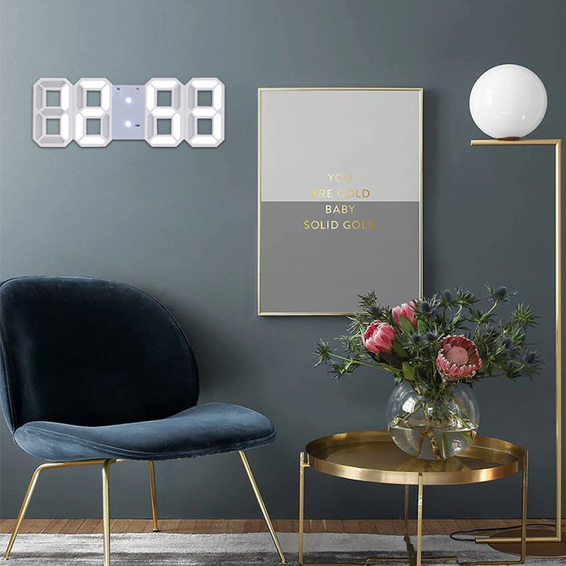 Digital 3D LED Wall Desk Alarm Clock with Snooze and Auto 12/24 Hours