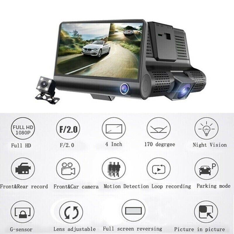 1080P Dual Lens Dash Cam - 4" HD Car DVR Rearview Video Recorder - Shopiville