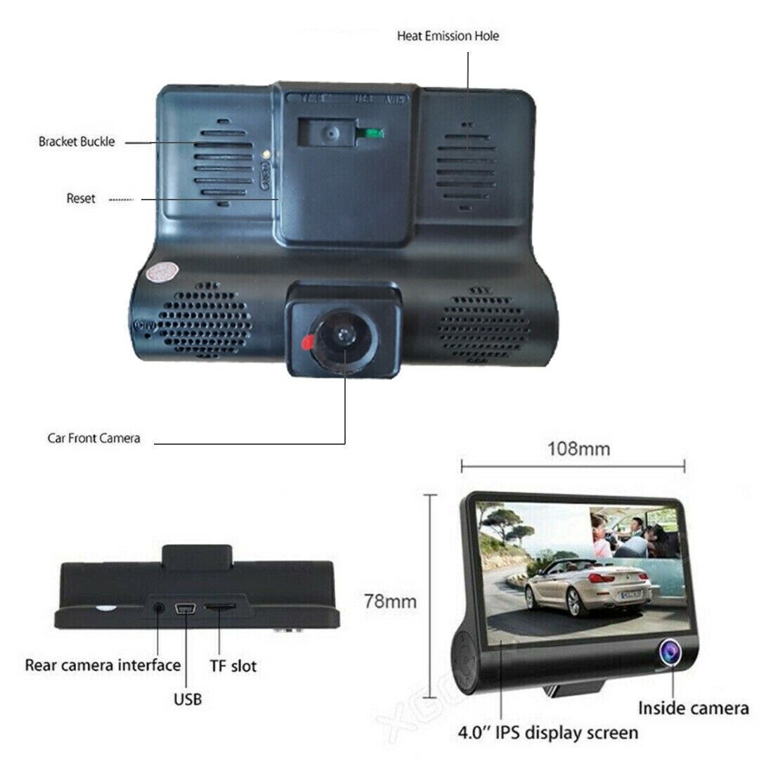1080P Dual Lens Dash Cam - 4" HD Car DVR Rearview Video Recorder - Shopiville