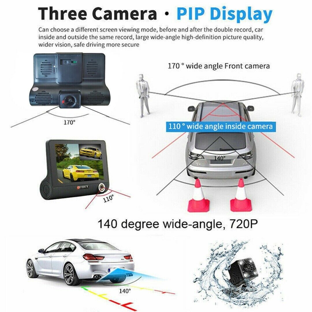 1080P Dual Lens Dash Cam - 4" HD Car DVR Rearview Video Recorder - Shopiville