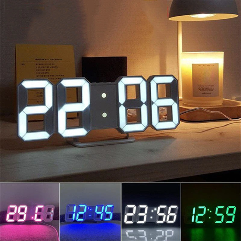 Digital 3D LED Wall Desk Alarm Clock with Snooze and Auto 12/24 Hours