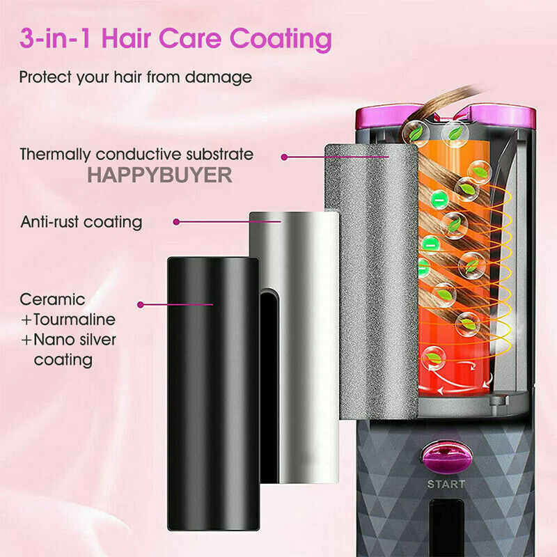 Hair Curler LCD Cordless Auto Rotating Hair Curler with Ceramic Technology