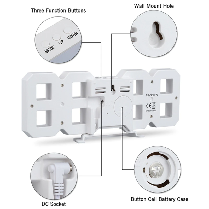 Digital 3D LED Big Wall Desk Alarm Clock Snooze 12/24 Hours Auto - Shopiville