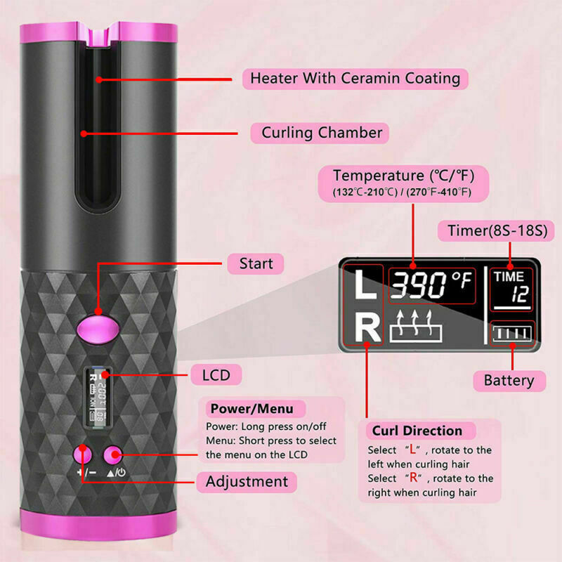 Hair Curler LCD Cordless Auto Rotating Hair Curler with Ceramic Technology