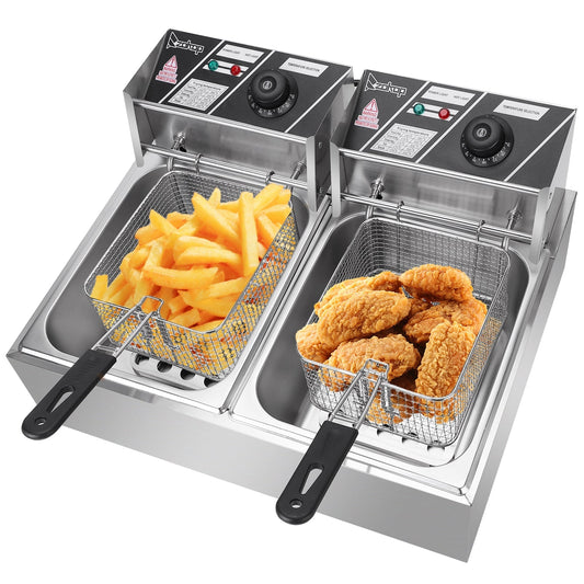 110V Electric Fryer - 12L Stainless Steel Double Cylinder Design - Shopiville