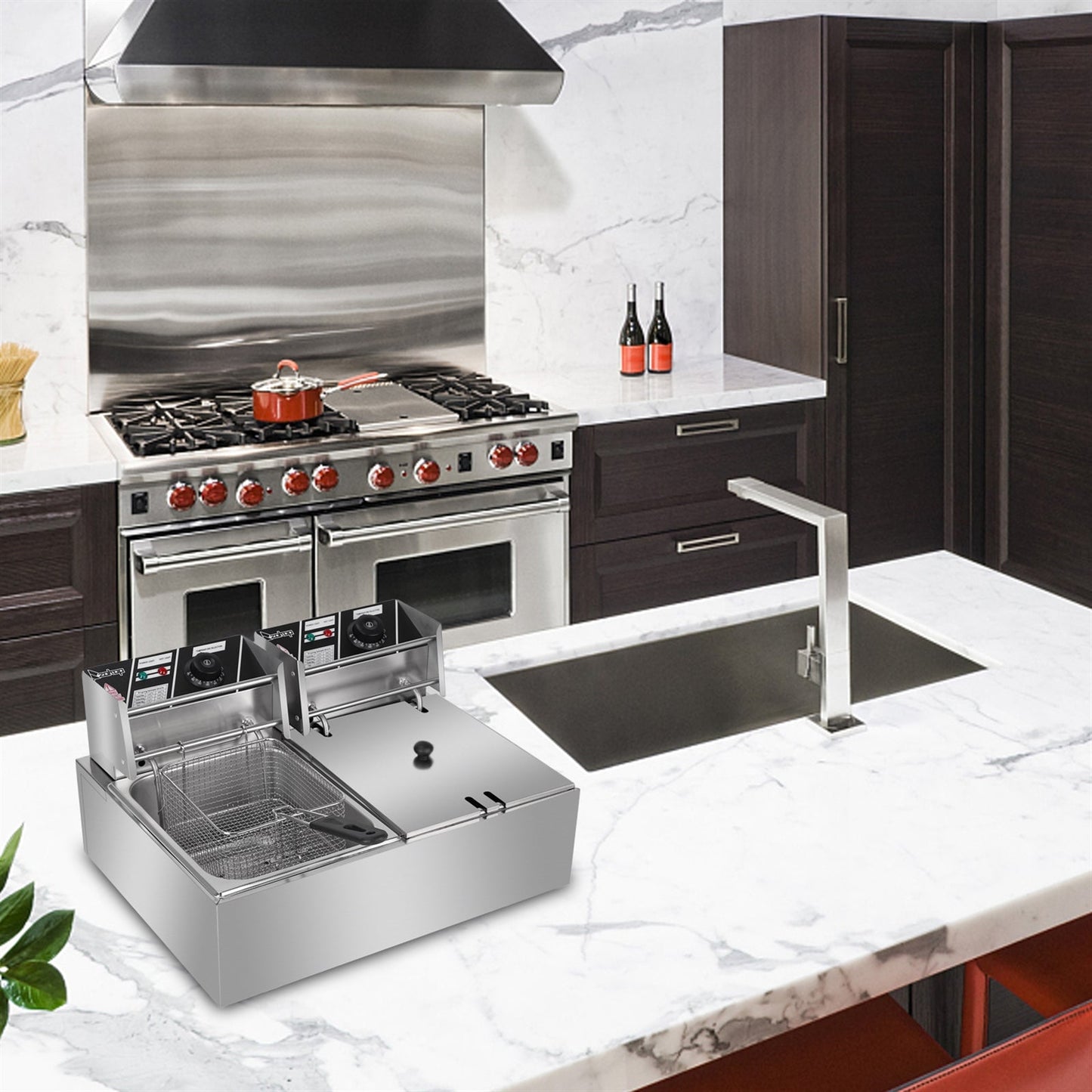 110V Electric Fryer - 12L Stainless Steel Double Cylinder Design - Shopiville