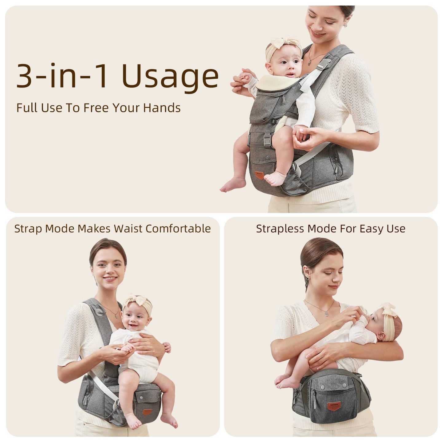 Ergonomic Baby Carrier with Hipseat - 3-in-1 Comfort and Support - Shopiville