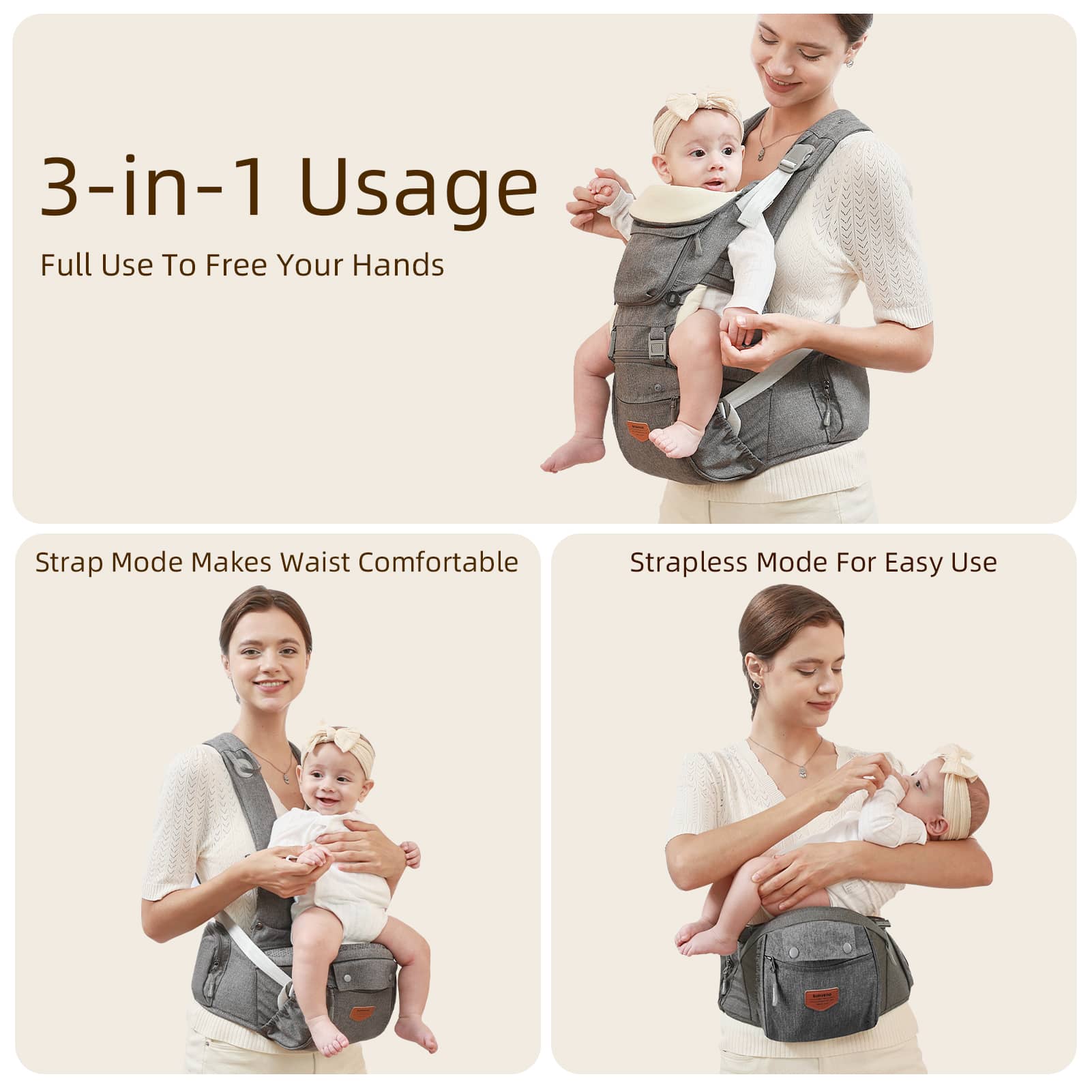 Ergonomic Baby Carrier with Hipseat - 3-in-1 Comfort and Support - Shopiville