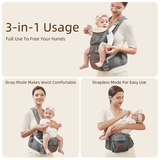 Ergonomic Baby Carrier with Hipseat - 3-in-1 Comfort and Support - Shopiville