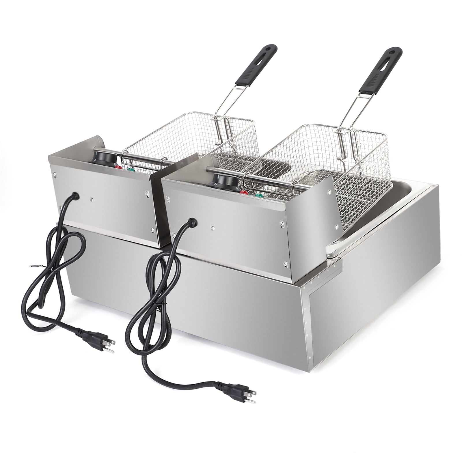 110V Electric Fryer - 12L Stainless Steel Double Cylinder Design - Shopiville